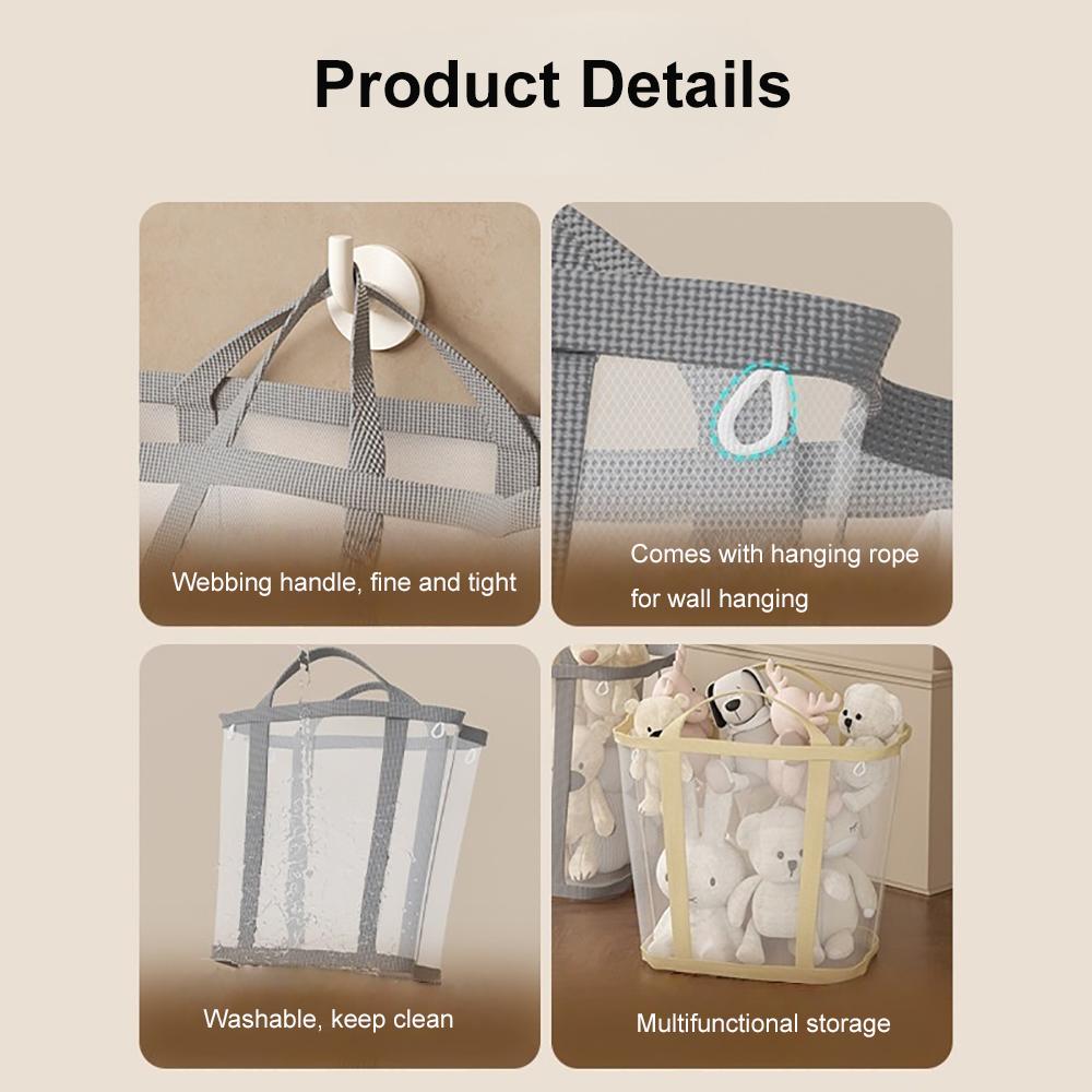 1 Nylon Mesh Laundry Basket with Handle, Breathable, Foldable, Clothes Storage Bag, Large Capacity Storage Bag