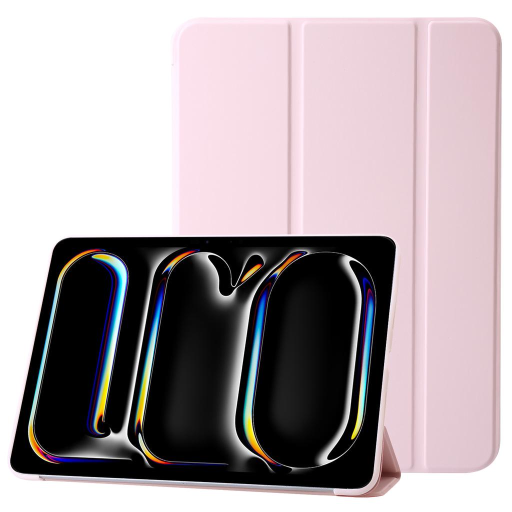 For iPad Pro 13 (2024) Case Tri-Fold Stand Leather+Silicone Tablet Cover
