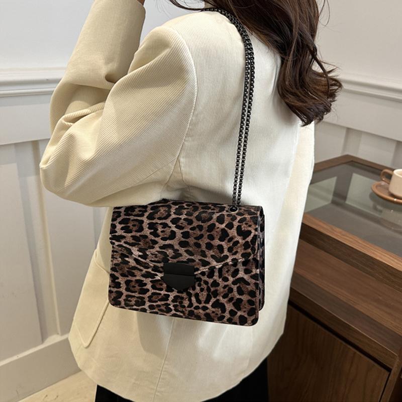 Small Square Handbag Tote Bag For Women Vintage Clutch Bag Leopard Pattern Crossbody Shoulder Bag Ladies Pu Leather Bag KTB