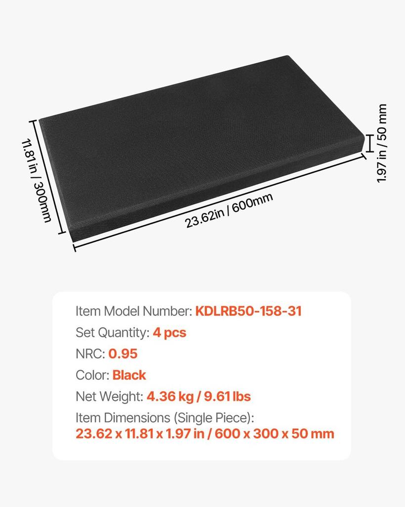 4 PCS Acoustic Wall Panels 2 In Thick 23.6 X 11.8 In Self-adhesive Black