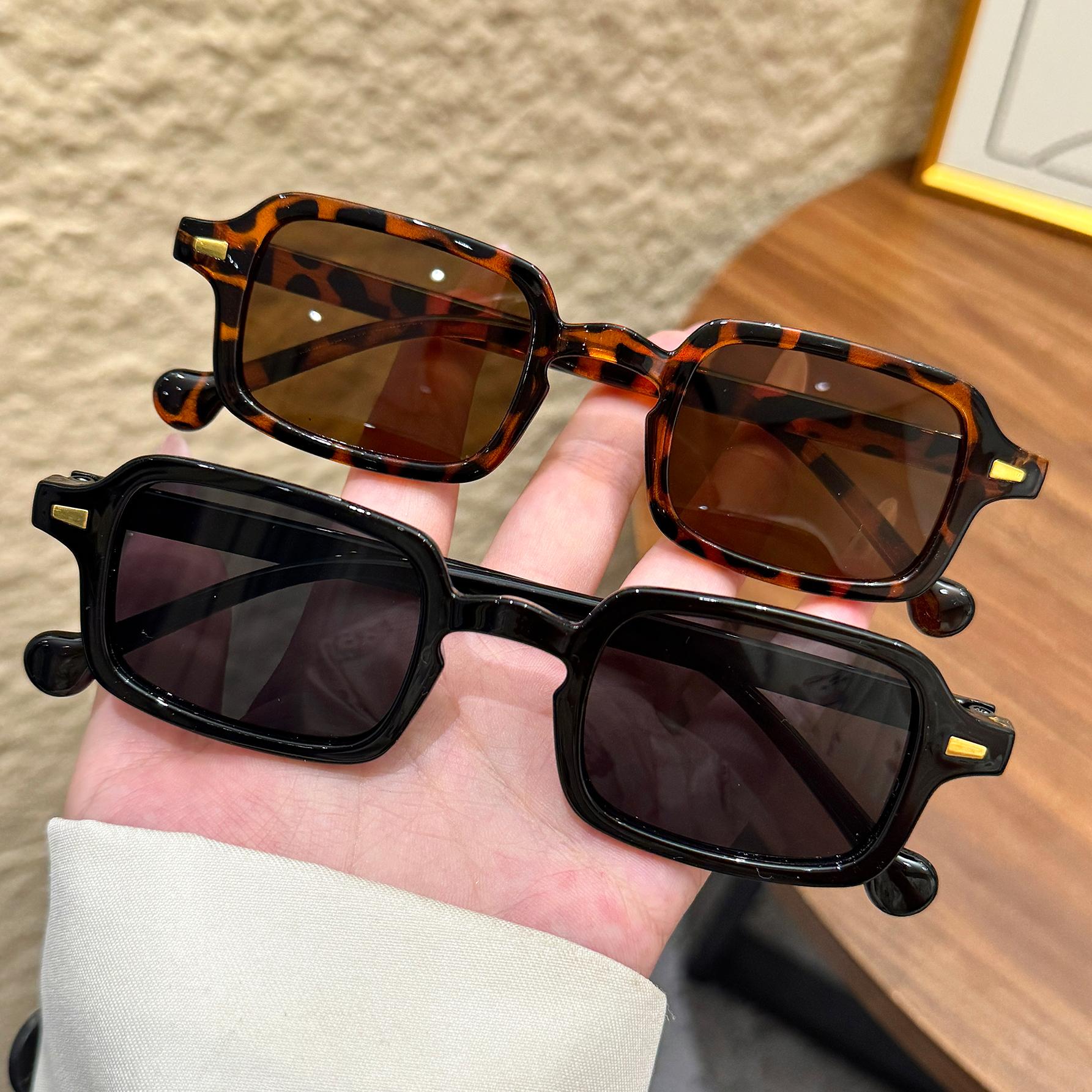 2Pcs Casual Square Sunglasses Men and Women Retro Glasses Summer Sunshade Beach Fashion Glasses