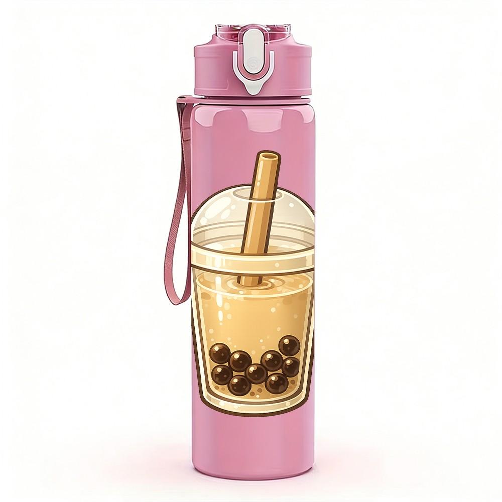 1PC Iced Coffee Drink Cup Art Print 750ml Color Plastic Sports Water Bottle Leakproof Flip Straw Lid Suitable for Sports Office Home Use
