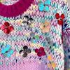 Sequins Flowers Loose Hand Knitted Women Pullover Sweaters Autumn Winter New In V-neck Colour Stripe Jumper Top C-263