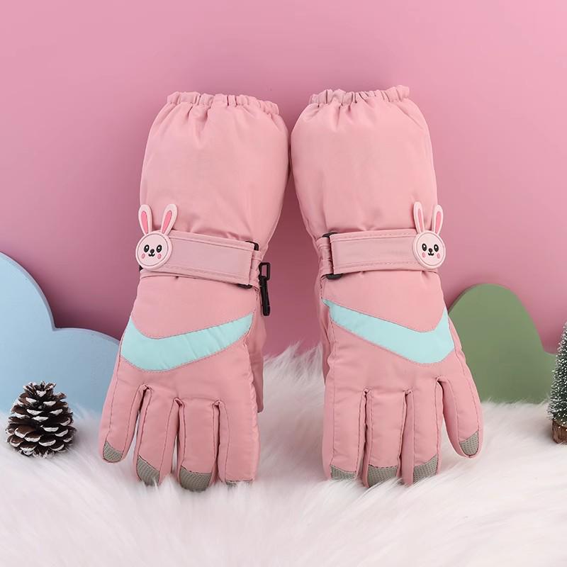 Children's Winter Ski Gloves: Thick, Cold-Proof, Waterproof, Windproof, Non-Slip, Warm Cotton for Ages 3-17.
