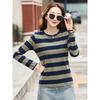 Women'S Summer Purple Striped Cotton T-Shirt O-Neck Long Sleeve Loose Fit Casual Fashion Top Anti-Pilling Feature Digital