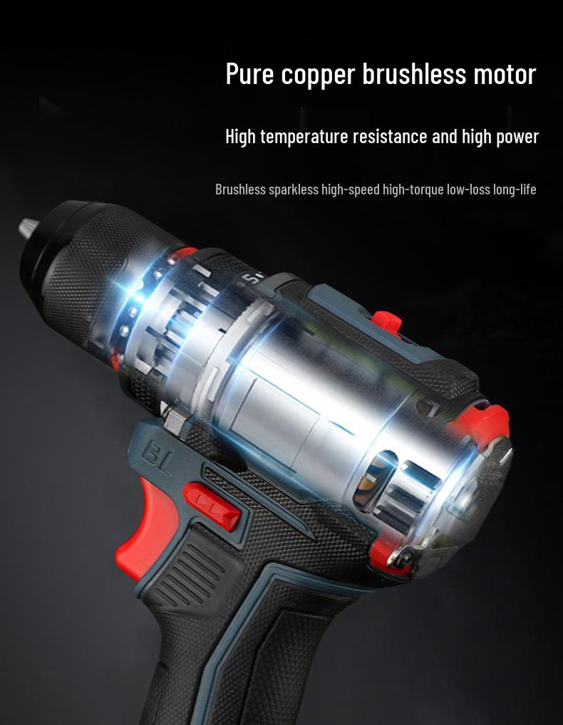 Brushless Dual-Speed Hand Drill with Lithium Battery and Metal Chuck