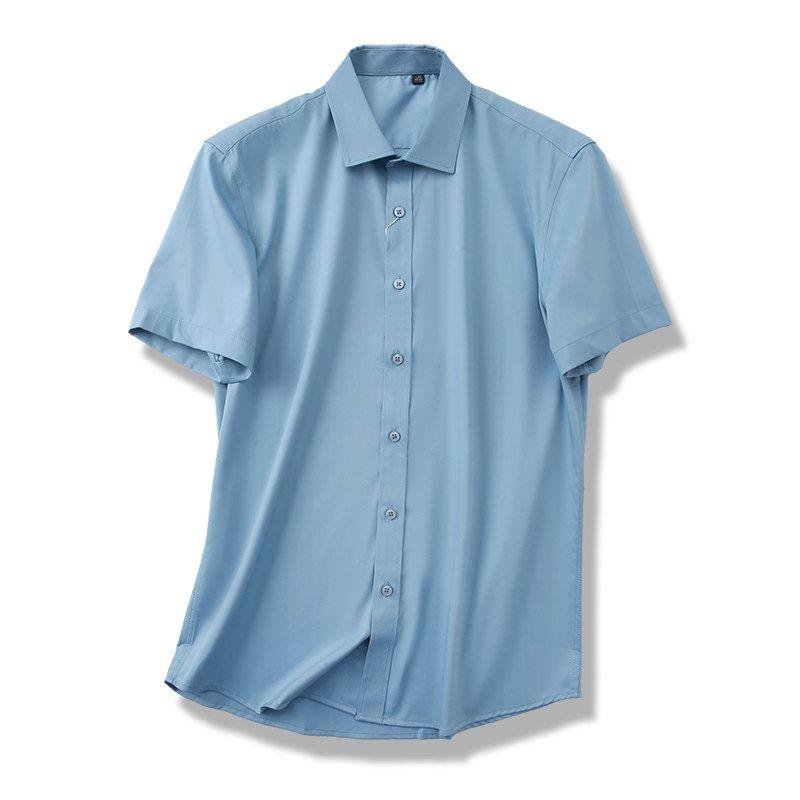 Business Casual Bamboo Fiber Non-Ironing Anti-Wrinkle Shirt Men's Short Sleeve Summer 2024 New Coat Export Stretch Shirt