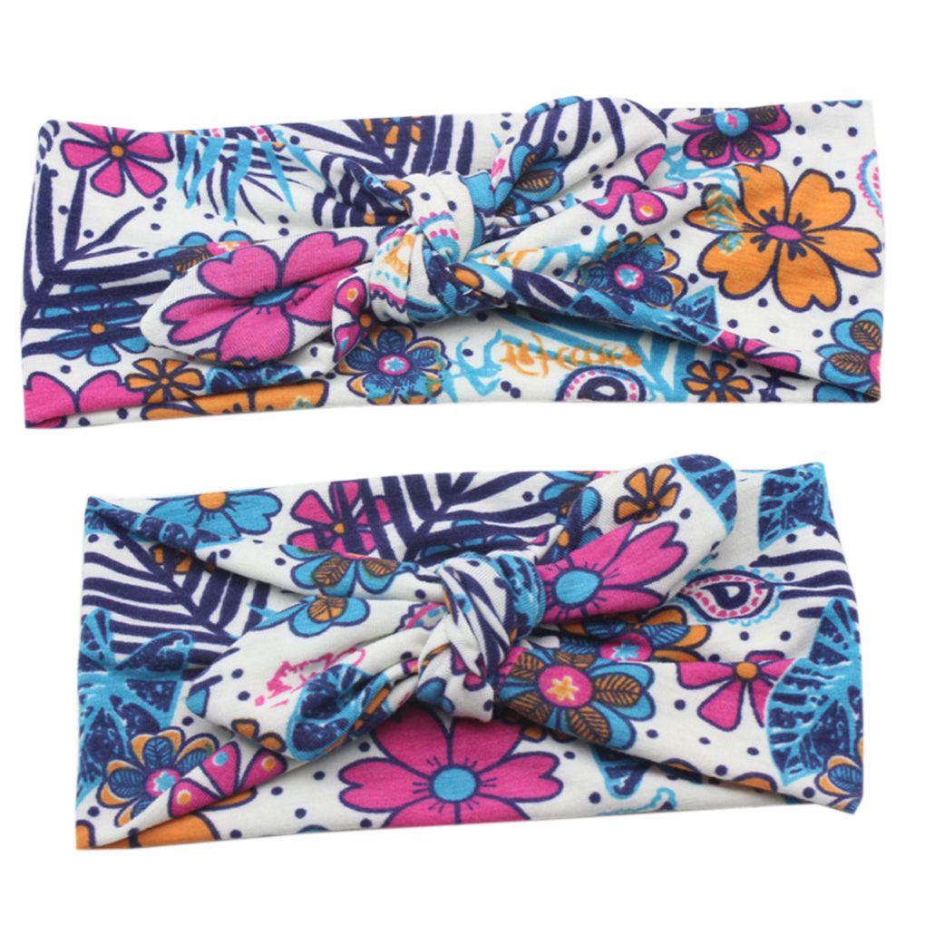 

2pcs Mom Kids Bohemia Turban Knot Rabbit Ears Headband Mother Baby Headwear 1#