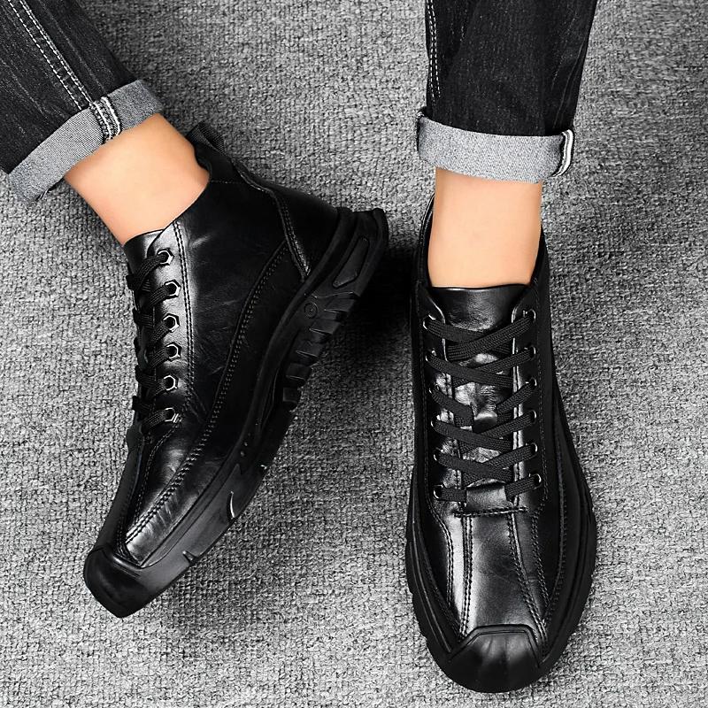 High Quality Mens Casual Shoes Genuine Leather Warm Winter Shoes Fashion Walking Sneakers Shoes for Men Luxury Brand Footwear