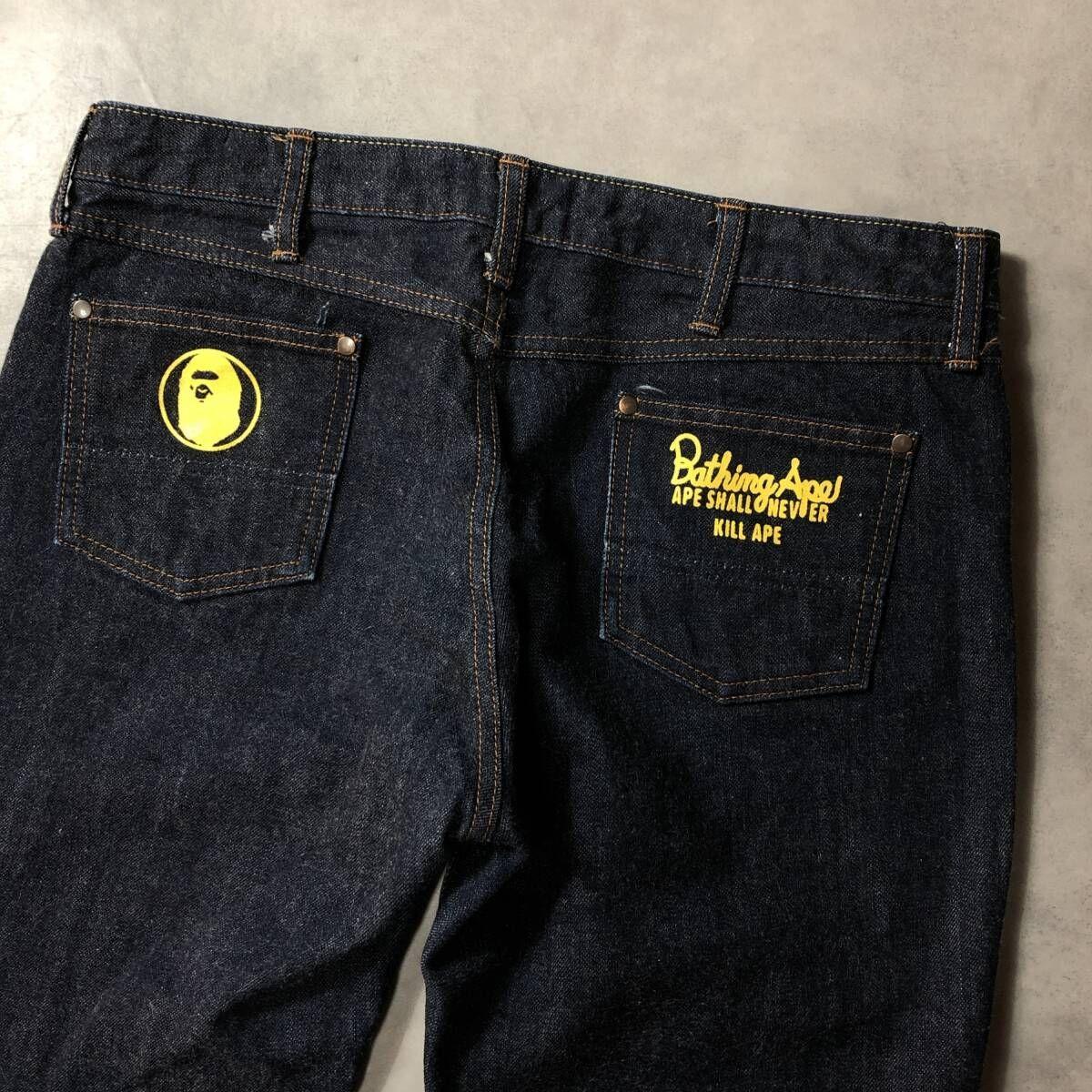 Used GQ3547A bathing ape: Great monkey logo print denimSDark blue indigo type ape