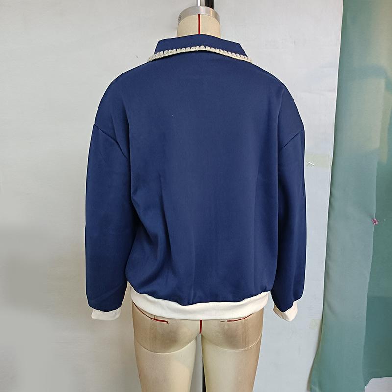 Autumn Women's Plus Size Doll Collar Collision Splicing Long Sleeve Baseball Jacket