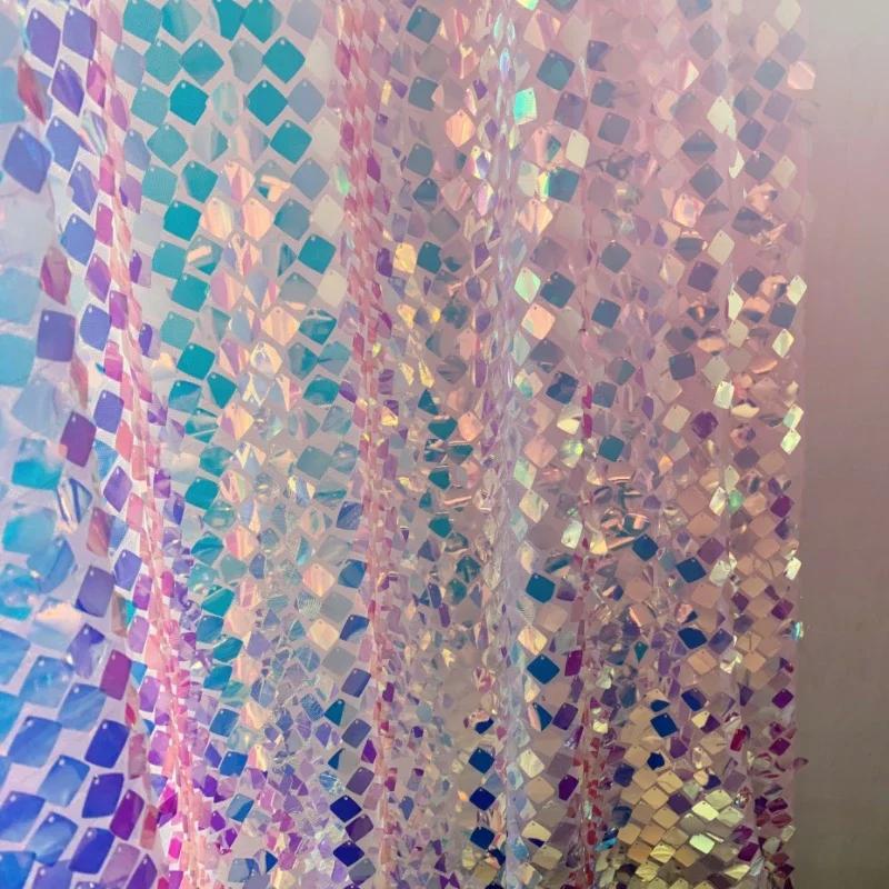Pink Mermaid Scale Dreamy Sequins Fabric Glitter Tablecloth Wedding Stage Background Laser Iridescent Shiny Shooting Decor Party