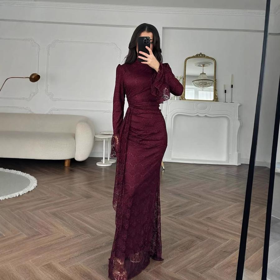 Fall Winter Women's Elegant Lace Bodycon Evening Gown