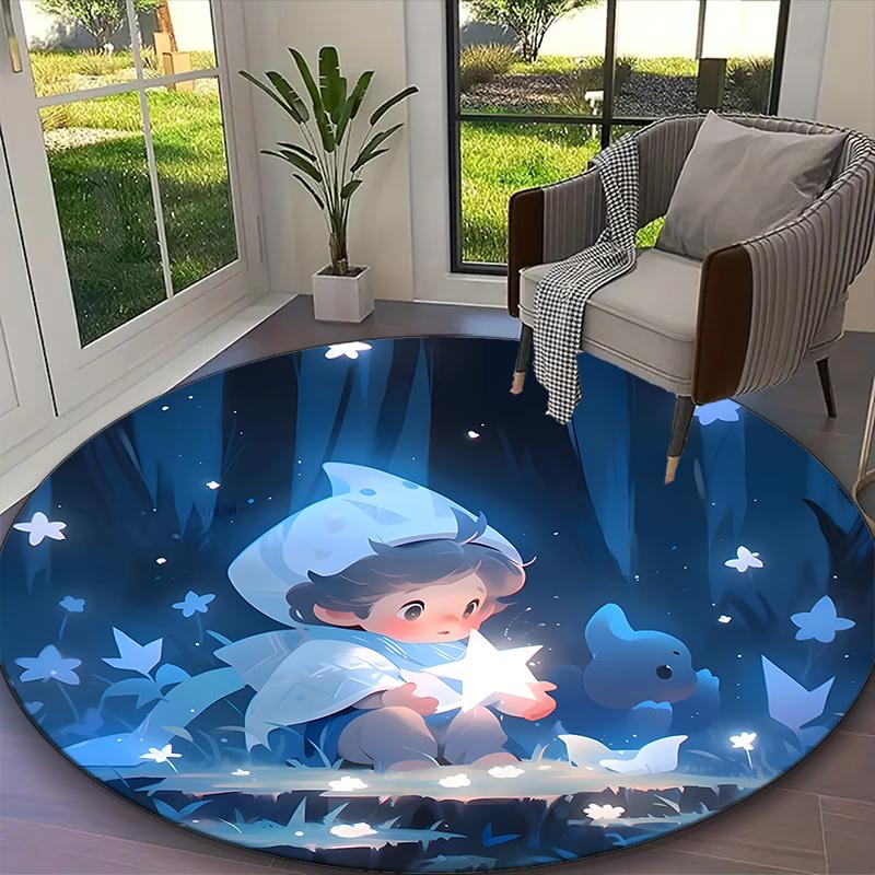 [1pc Stars Office Chair Carpet] Digital Printed Round Rug for Home & Game Room Use, Soft Indoor Sofa Chair Mat