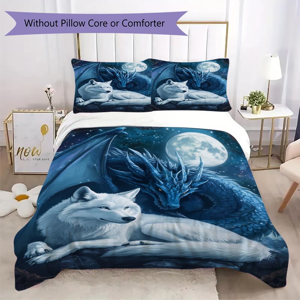 1PC Wolf Theme Bedding Quilt Set Quilt Cover Pillowcase Home Decoration Birthday Gift (1 * duvet cover + 2 * pillowcase, without core)A8