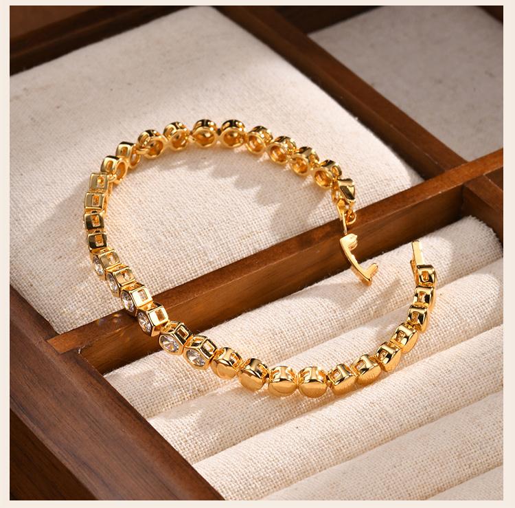 Cubic Zirconia Tennis Bracelet for Women, 18K Gold Plated Stainless Steel CZ Chain, Bridesmaid Jewelry Non Tarnish