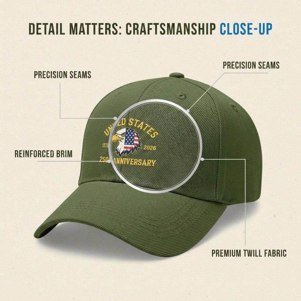 [Patriotic Baseball Cap] 2026 USA 250Th Anniversary Eagle Print Black Polyester Adjustable Hat Casual Outdoor Sports Patriotic Holiday Gift For