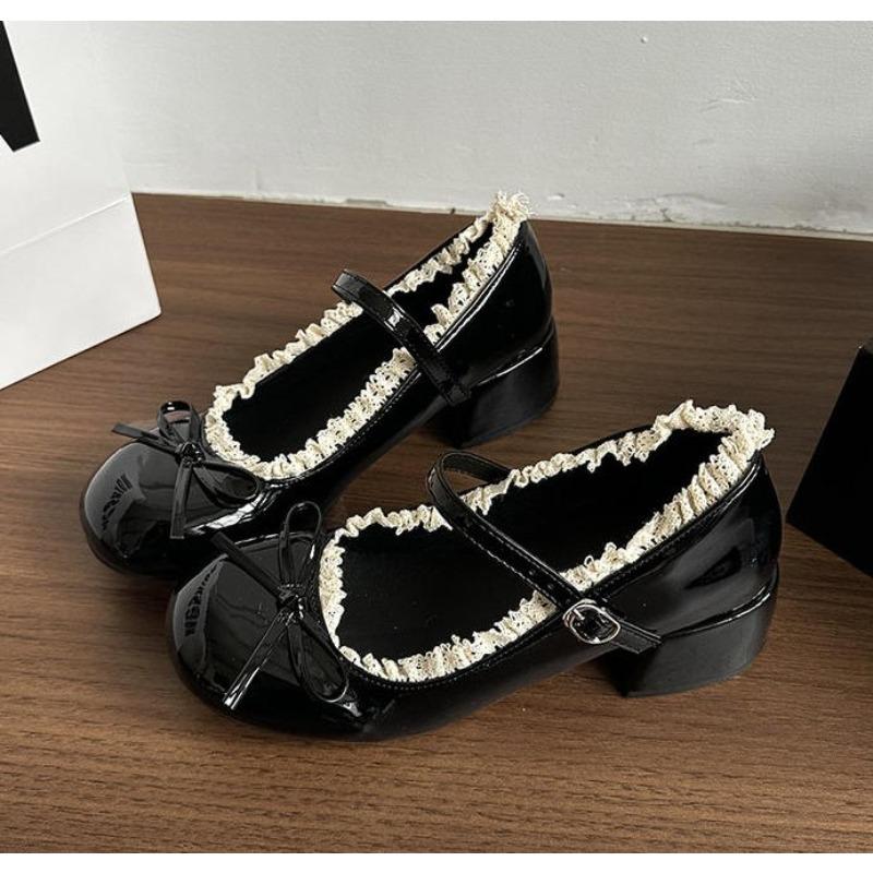 Silver French Ballet Shallow-mouthed High Heels Women Mary Jane Shoes Height-increasing Single Shoes Pumps Dress Low Heel Shoes