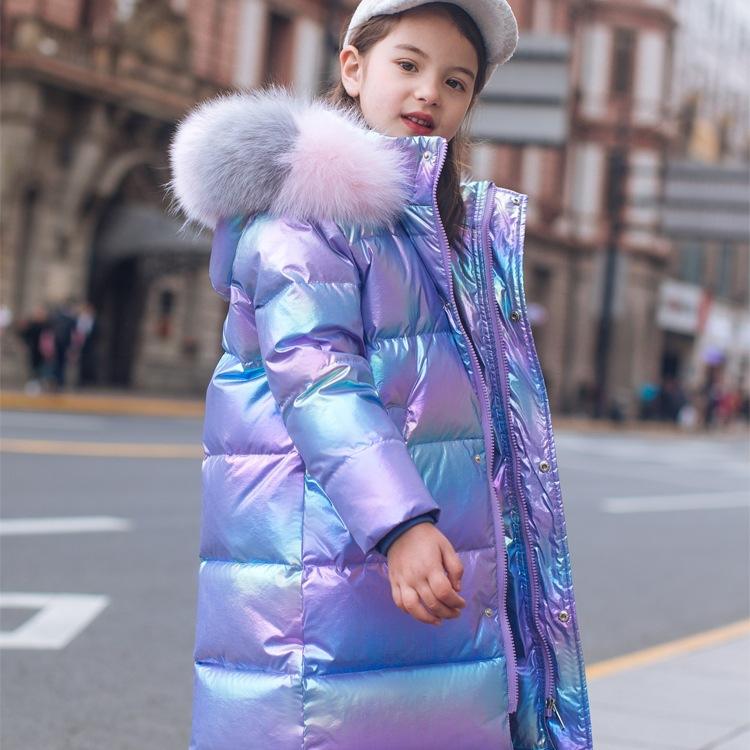 Medium and long children's down jackets, girls' medium and older children's thickened warm winter jackets