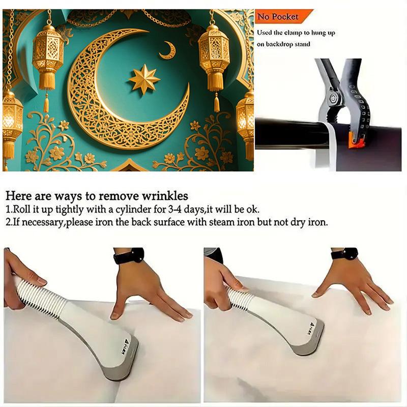Lantern Moon Star Theme,Eid Mubarak Backdrop Crescent Photography Background Eid Al-Fitr Party Decor Banner Supplies Photo Studio Props