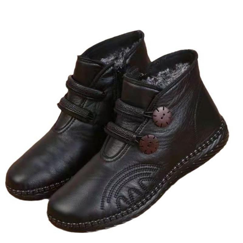 Damen Baumwollschuhe mit Fleece Flach und Rutschfest Omas Baumwollstiefel Kurze Stiefel