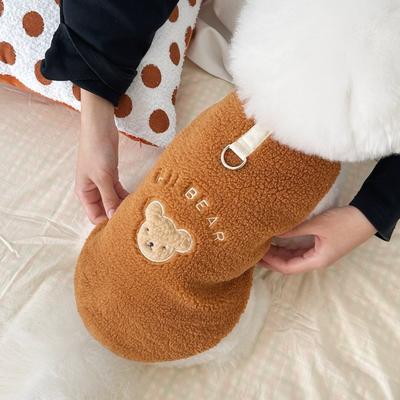 Fashion Fleece Warm Winter Puppy Clothes with D-Ring Bear Print Pet Jacket Towable Dog Vest Chihuahua Outfits