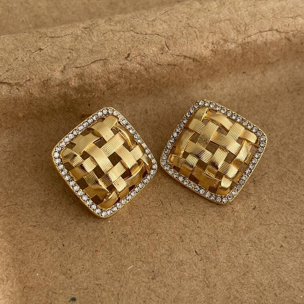 

Modern Hollow Knitted Metal Square CZ Cubic Zirconia Dangle Earrings For Women Real Gold Silver Plated Copper Jewelry