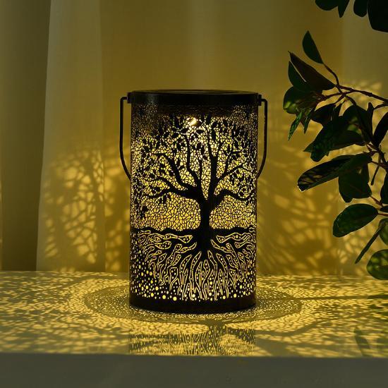 Nová Iron Art Velká stromová lampa Venkovní nádvoří Solární lampa Dekorativní Atmosféra Dutá závěsná lampa