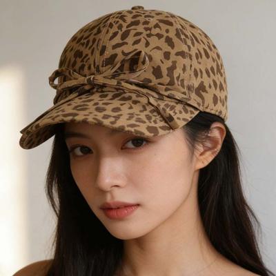 Adjustable Leopard Print Bow Baseball Cap Sunshade Sunscreen Y2K Peaked Hat Hip-hop Versatile American Style Casquette Daily