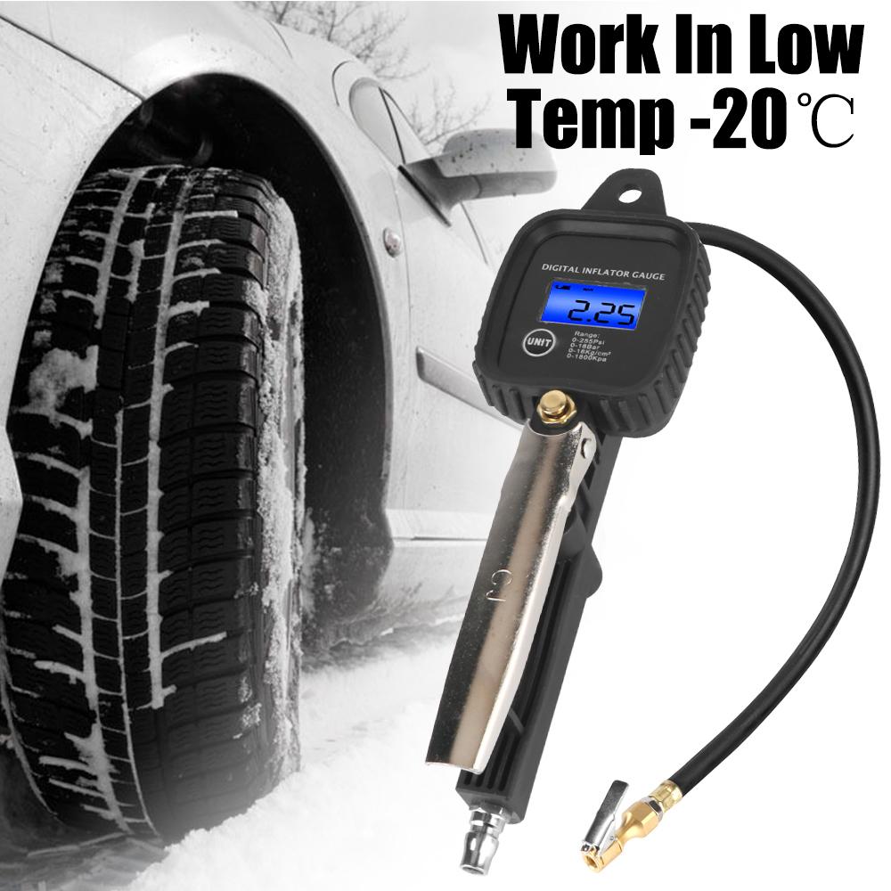 Car Tire Manometro High-precision Monitoring Inflation Gun Car Tire Pressure Gauge 0-18Kg/cm2 With Inflator Hose Digital Inflator Gauge 0-255Psi