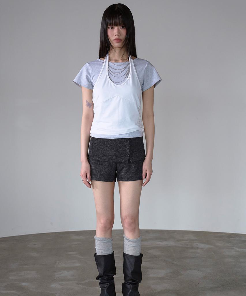 PRENDA Curved Layered Graphic Top White