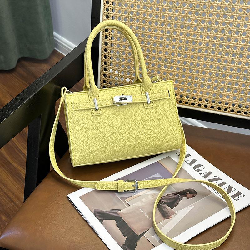 Premium platinum bag women's new lychee pattern portable small square bag versatile commuter shoulder messenger bag