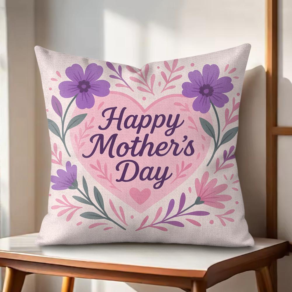 Happy Mothers Day Cushion Cover Natural Linen Organic Fabric DoubleSided Printing Couch Pillow Covers Home Decor