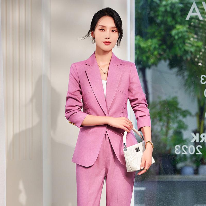 Zihong 2024 Autumn Pink Chic High-End Fashion Suit for OL Commute