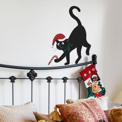 Personalisierte Schwarze Katze Zuhause Feiertagsdekoration und Verschönerung Wandaufkleber mit Weihnachtsmützen