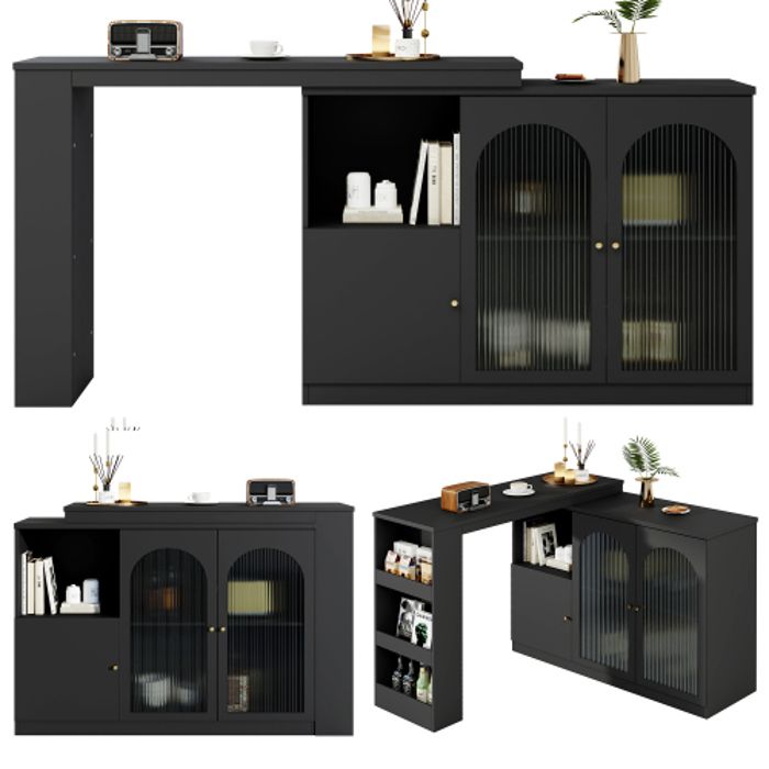 Bar pivotant 360° - MUVOE - Meuble de rangement noir - Design moderne - Verre Changhong - Salle à manger