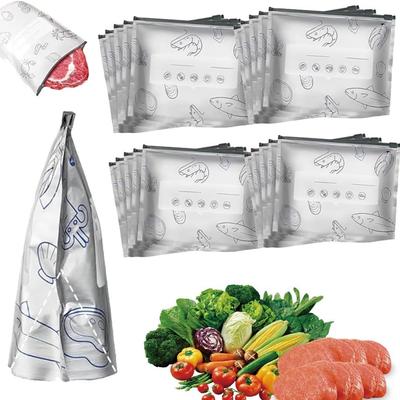 Wiederverwendbare Aluminiumfolie Frischeversiegelbare Aufbewahrungsbeutel, Stehbeutel aus Folie, versiegelbar mit Etikett und Zip-Verschluss für Gemüse, Obst, Fleisch 20 Stück