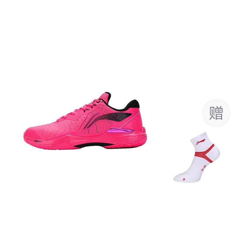 Li Ning  Fabric Cushioning Slip Resistant Abrasion Resistant Low Top Badminton Shoes Unisex Fluorescent Fruit Pink AYAS018-1