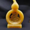 Ornement Gourde Jaune Riz Jade Naturel Fu Lu Shou, Sculpture à la Main pour Salon