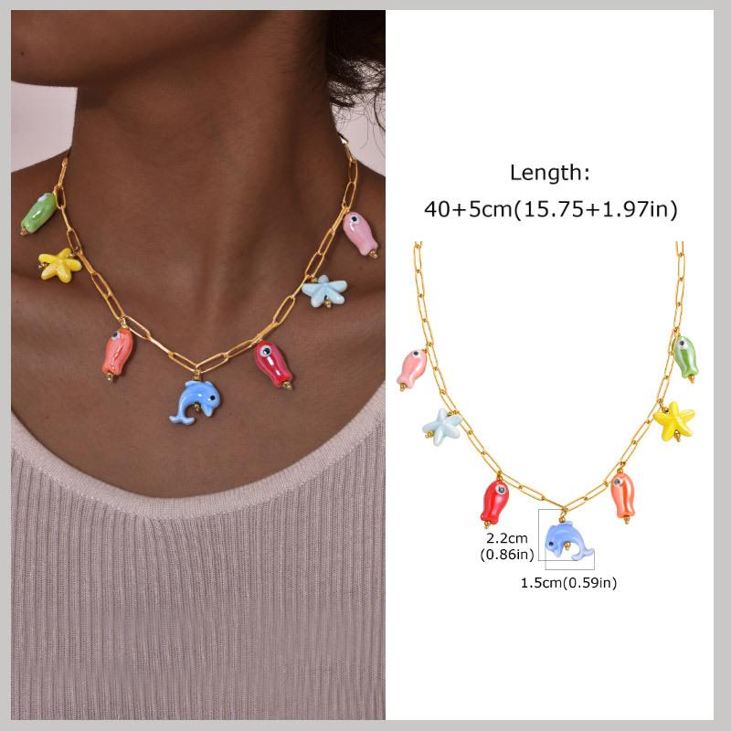 18k Gold Plated Pearl Shell Conch Starfish Summer Beach Necklace, Charms Necklace for Women,Stainless Steel Waterproof Jewelry