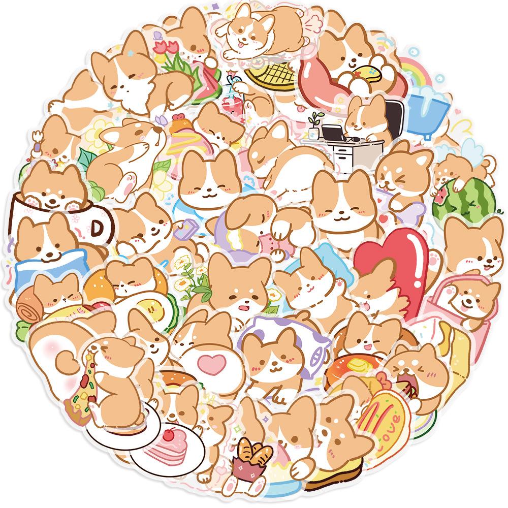 50 Cartoon Puppy Weekend Sticker Pack Waterproof Transparent PET Hand Account Corgi Material Decorative Guitar Notebook
