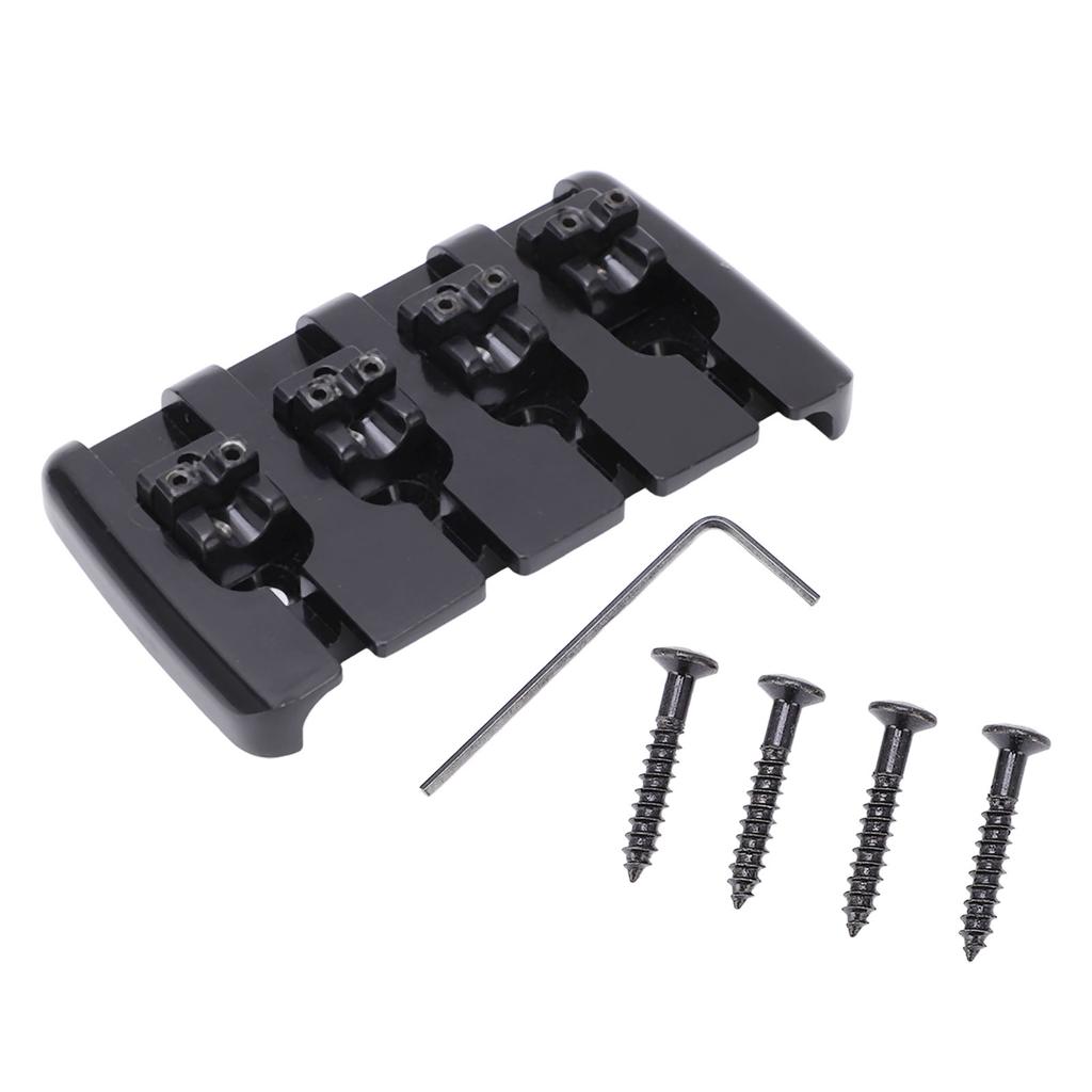 Guitar Bridge 4 String Metal Tailpiece Instrument Accessory Set Kit for Bass Black