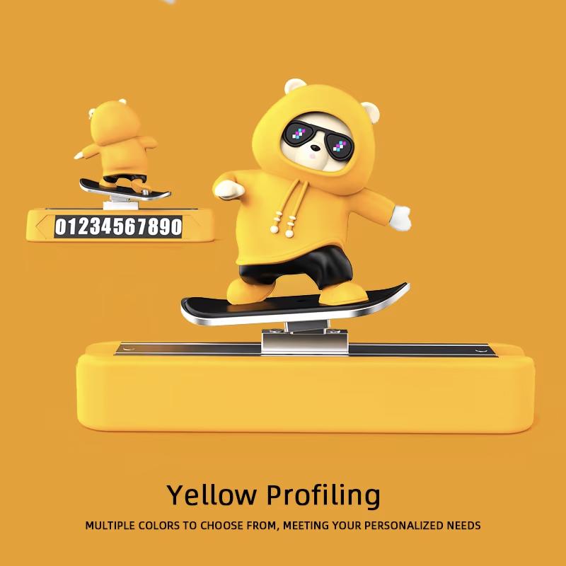 Novas Decorações para Painel de Carro Urso de Skate Placa de Estacionamento Magnética Carro Desenho Animado Criativo Acessórios de Interior