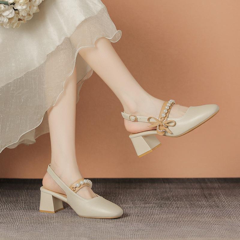 Summer new shallow single shoes women's low heels Mary Jane bow style sandals women