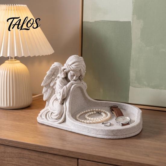 Functional Tray for Desktop Angel Figurine Key Tray, Faux Stone Catchall Decorative Elegant Aesthetic Table Decor Storage Dish Entryway Home