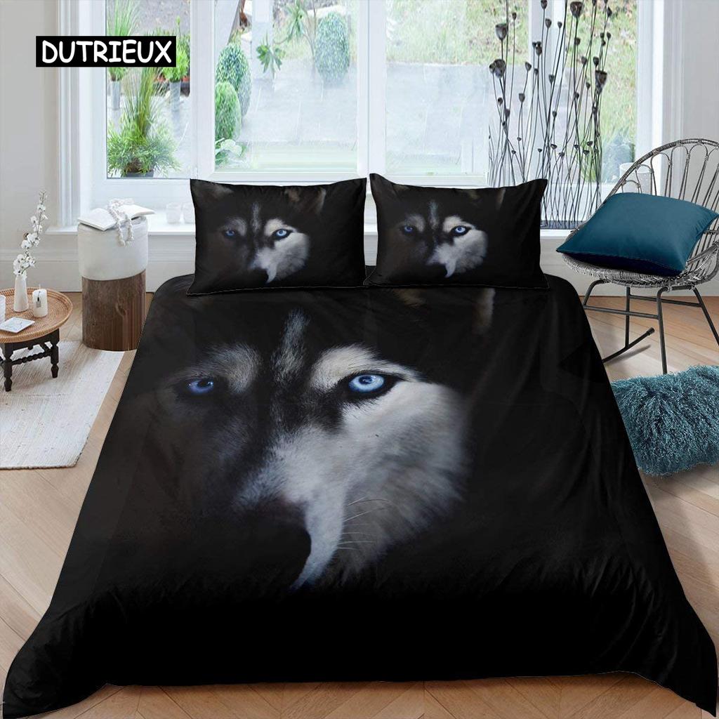 Husky Duvet Cover Puppy Pet Flower Floral Jungle Natural Scenery Cute Animal Bedding Set Polyester Double Queen King Quilt Cover