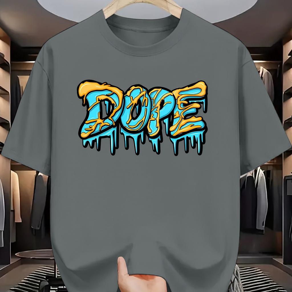 Men's Short Sleeve Cotton Casual Short Sleeve T-Shirt with Bold Drip Letter Graphic Print Comfortable Breathable Street Hip Hop