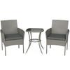 3 Piece Rattan Bistro Set, PE Wicker Garden Furniture Conversation Set with 2 Tier Glass-Top Table, Chairs, Dark Grey