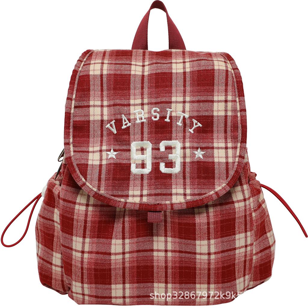 A Niche Retro Checkered Backpack for Women, A Casual Schoolbag for Autumn and Winter