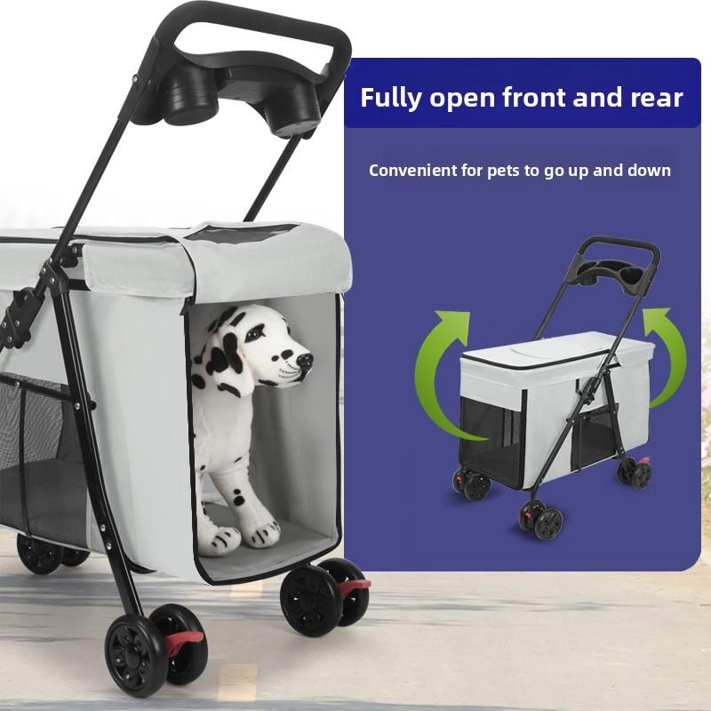 Lightweight Pet Stroller Dog Cat Carrier Foldable Travel Cart with Storage Basket for Small Pets Outdoor Walking Shopping Cart